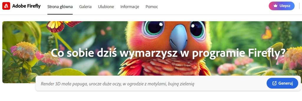 adobe firefly screen strony głównej